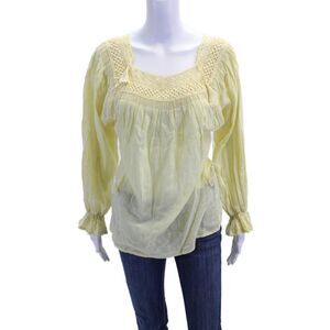 Luca Luca Womens Crochet Long Sleeves Blouse Pale Yellow Cotton Size EUR 42